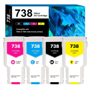 738 Ink Cartridge Replacement for DesignJet T850 & T950 wide format printer plotters 300mL(Black,Cyan,Magenta,Yellow)